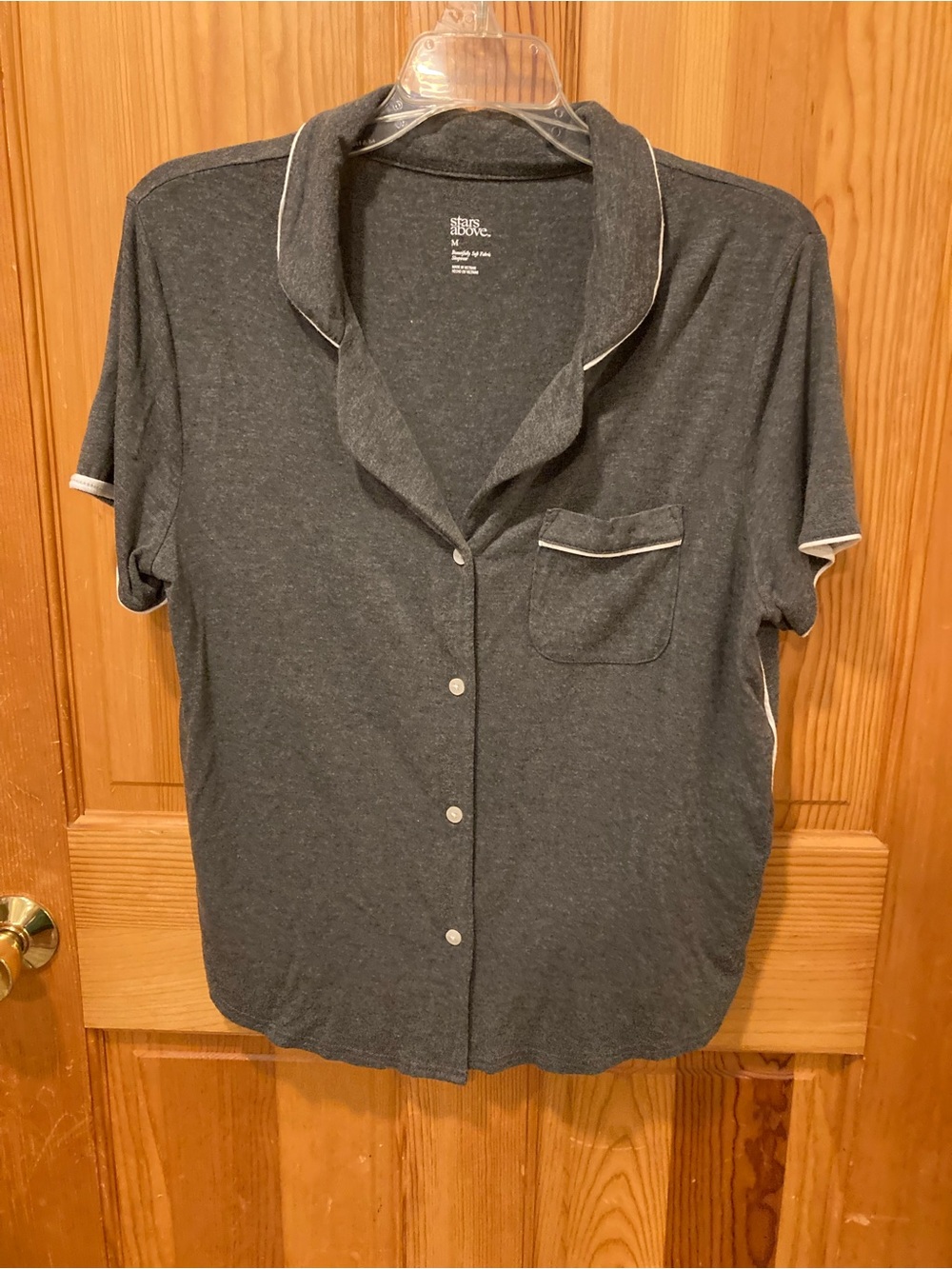 stars above Charcoal Gray Short-Sleeve Button Shirt with Contrast Trim